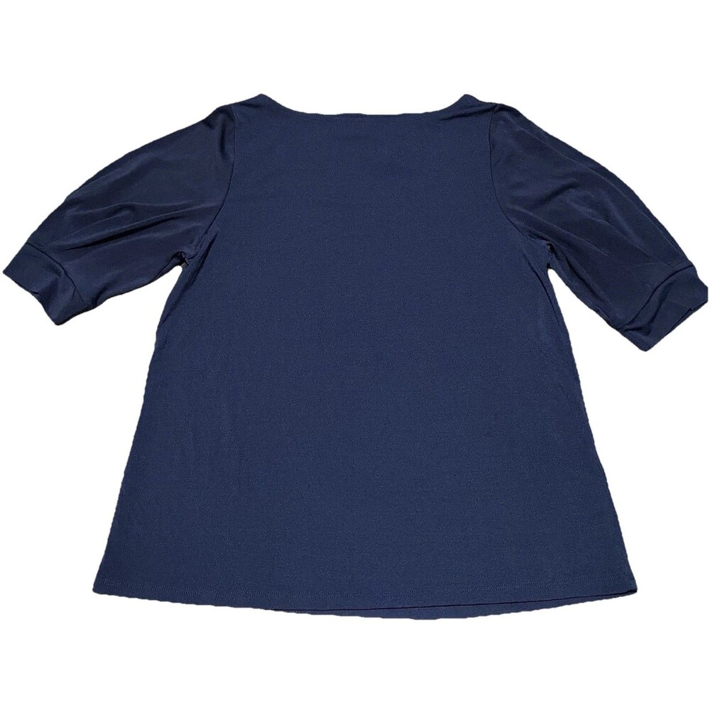 H&M Creped Jersey Blouse Top Size S Dark Blue Boat Neck Pleated Short Sleeve